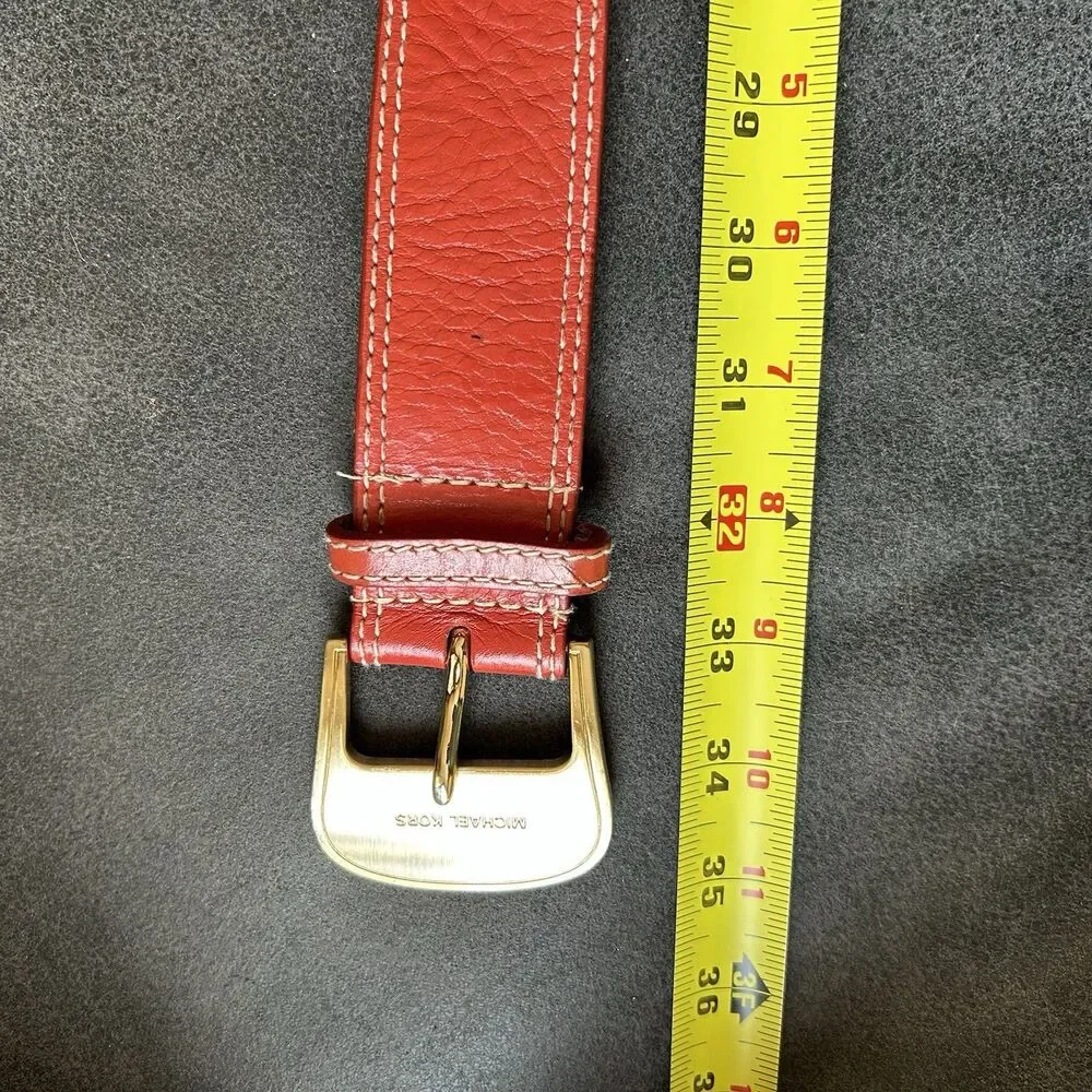 Vintage Y2K Michael Kors Womens Red Genuine Leather Belt Gold Buckle 33”